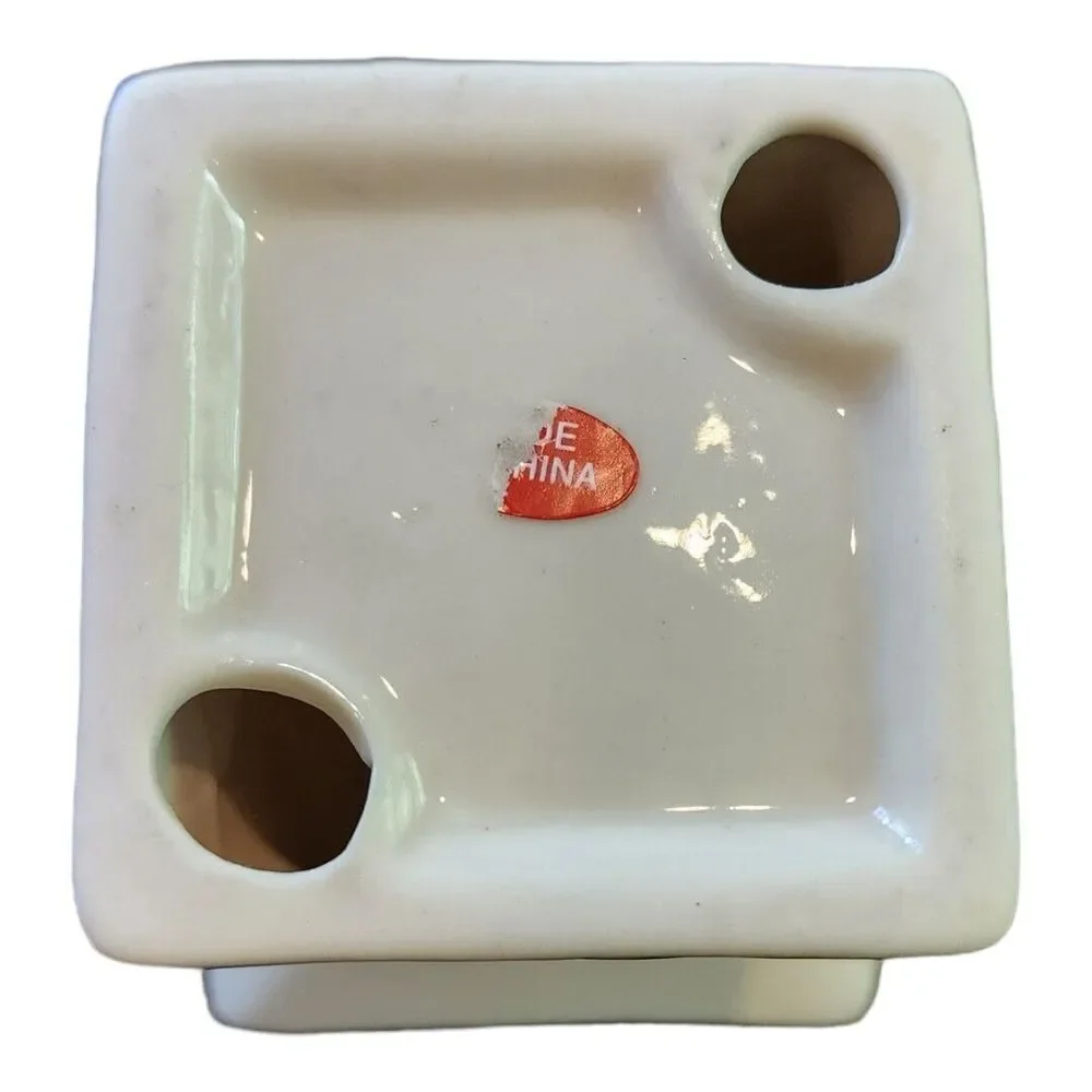 Vintage Asian Village Black Cream Square‎ Transfer Ware Candle Holder Set